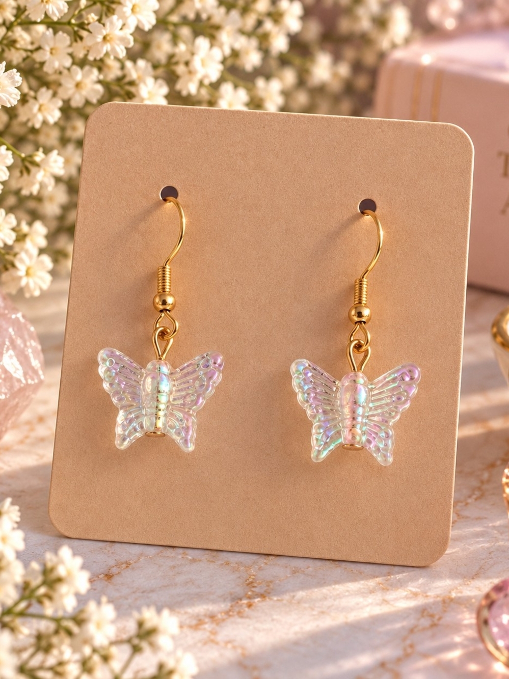 Gold Hook Iridescent Butterfly Drop Earrings Y2K New